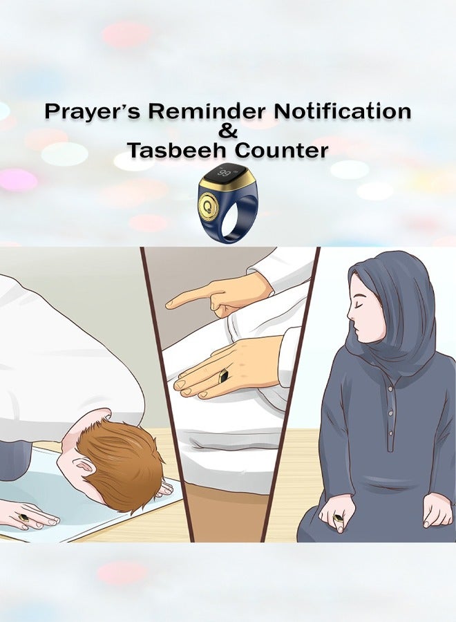 iQIBLA Smart Tasbih Zikr Ring Muslim Prayer Prayer timing reminder OLED display Tasbih Counter Smart Ring Wearable Technology Waterproof Black 18mm USB ((Black)) ((Pack Of 1)) ((18MM))  - Image 2