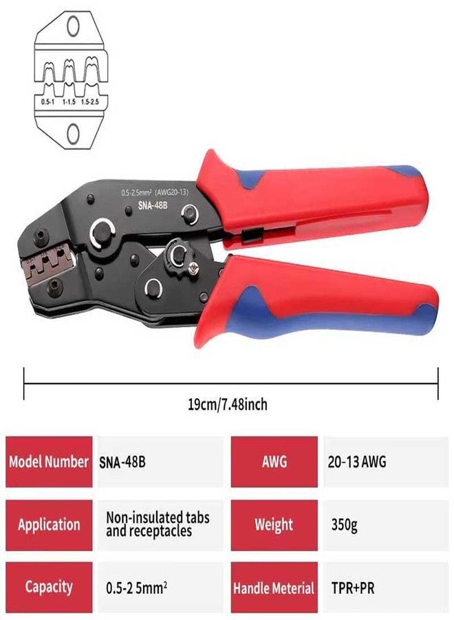 UPTODATETOOLS أداة تجعيد غير معزولة من UpToDateTools، مقاس 20-13 AWG، ذات أسطوانة مفتوحة، بمساحة مقطع 0.5-2.5 مم²، مزودة بآلية تجعيد مسننة لأطراف Dupont Molex JST TE ودبابيس EPC PCIE SATA - SNA-48B - Image 2