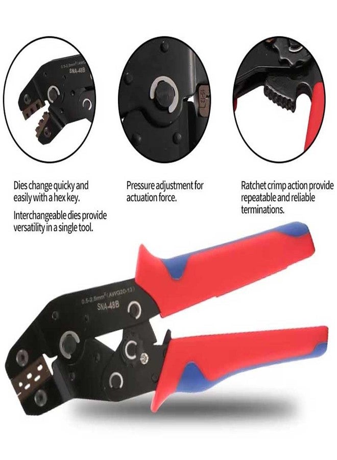 UPTODATETOOLS أداة تجعيد غير معزولة من UpToDateTools، مقاس 20-13 AWG، ذات أسطوانة مفتوحة، بمساحة مقطع 0.5-2.5 مم²، مزودة بآلية تجعيد مسننة لأطراف Dupont Molex JST TE ودبابيس EPC PCIE SATA - SNA-48B - Image 5