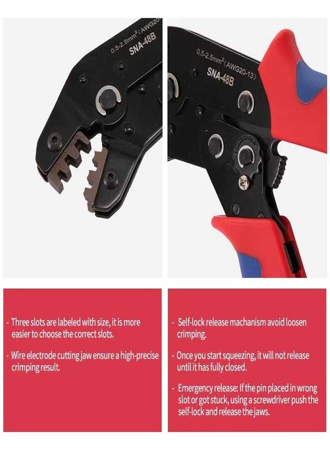 UPTODATETOOLS أداة تجعيد غير معزولة من UpToDateTools، مقاس 20-13 AWG، ذات أسطوانة مفتوحة، بمساحة مقطع 0.5-2.5 مم²، مزودة بآلية تجعيد مسننة لأطراف Dupont Molex JST TE ودبابيس EPC PCIE SATA - SNA-48B - Image 4