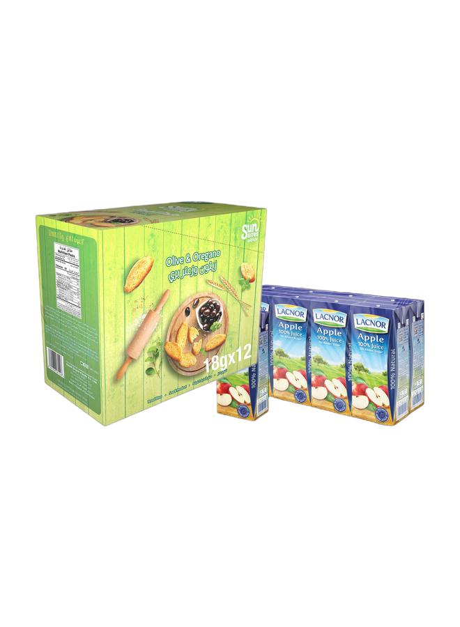 noon Sunbites Olive And Oregano Bread Bites 18grams Pack of 12 + Lacnor Apple Juice 180ml Pack of 8 - Image 1