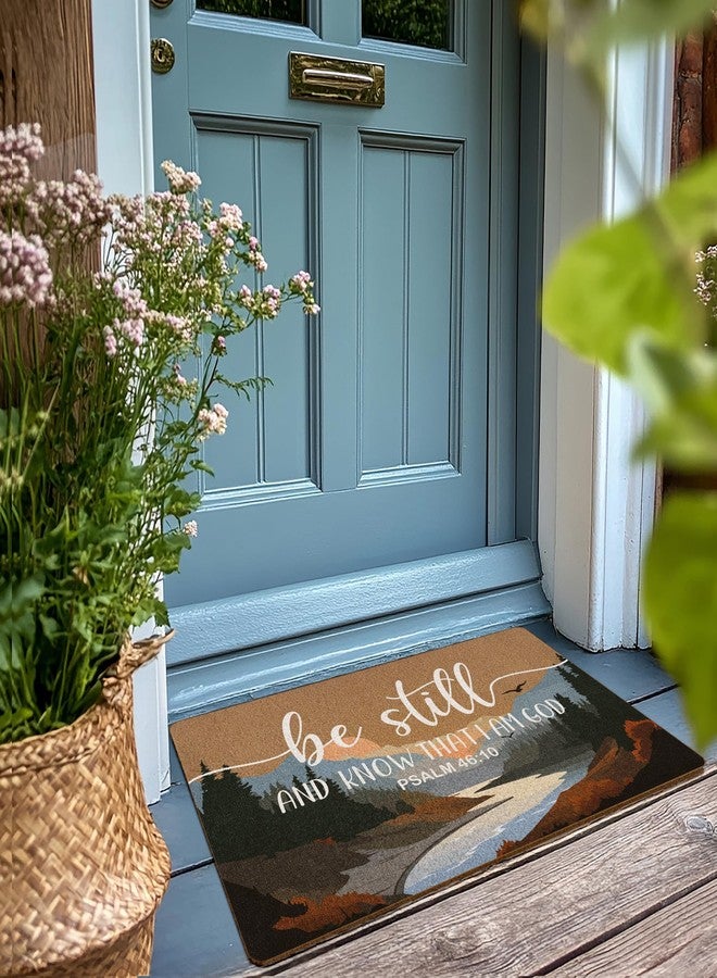 XLDLIOO Christian Door Mat Doormat, Psalm 46:10 Bible Verse Landscape Welcome Front Door Mat Indoor Outdoor Entrance, Religious Artificial Coir Doormats Rugs for Porch Patio Entryway Decor 30x17in - Image 2