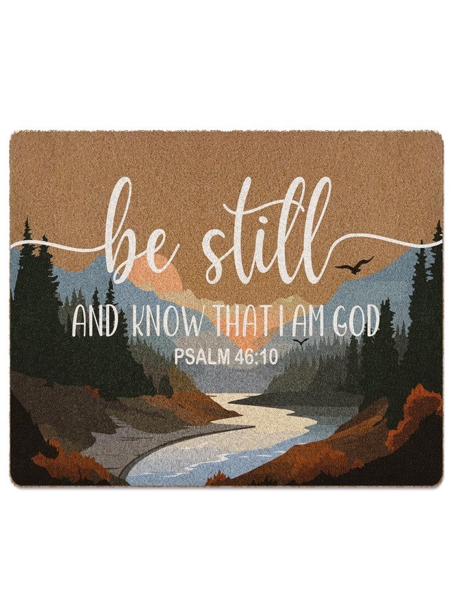 XLDLIOO Christian Door Mat Doormat, Psalm 46:10 Bible Verse Landscape Welcome Front Door Mat Indoor Outdoor Entrance, Religious Artificial Coir Doormats Rugs for Porch Patio Entryway Decor 30x17in - Image 1