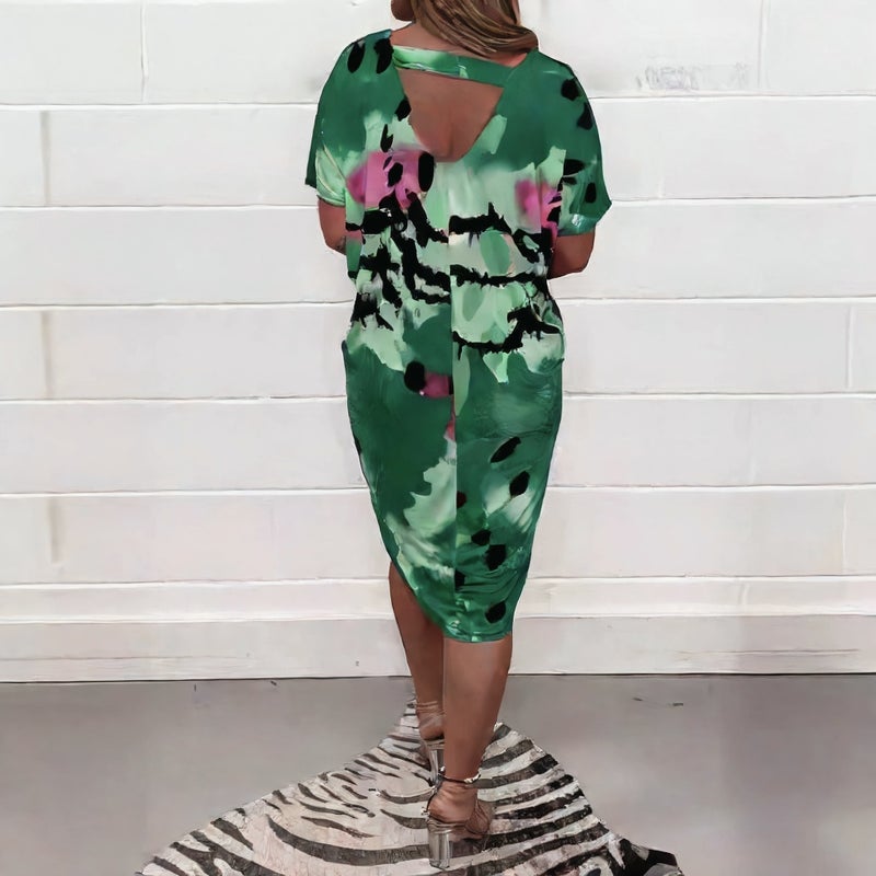 Plus Size Women Printed Short Sleeve Casual Dress - Image 2