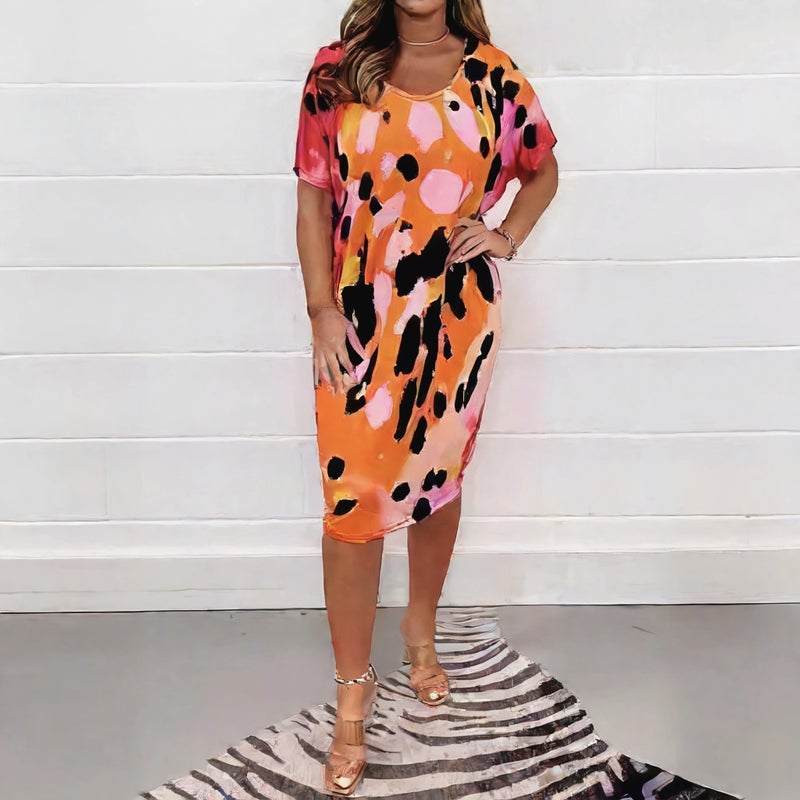 Plus Size Women Printed Short Sleeve Casual Dress - Image 1