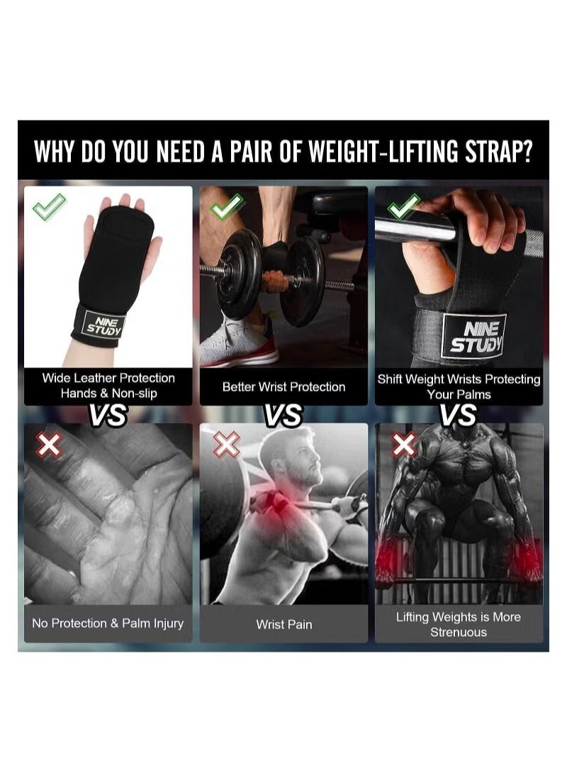 Generic Lifting Straps for Weightlifting Wrist Support Strap Anti Slip Weight Lifting Straps with Double Layer Leather 4mm Finger Spacer Neoprene Padded Deadlift Gym Strength Training Accessories  - Image 3