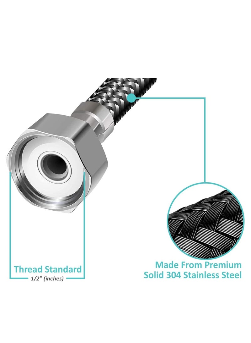 Rubik 3 Meter Stainless Steel Braided Hose Hot Cold Water Plumbing Pipe 1/2inch for Bathroom Kitchen Sink Water Inlet Hoses Suitable for Toilet Taps Water Heaters - Image 2