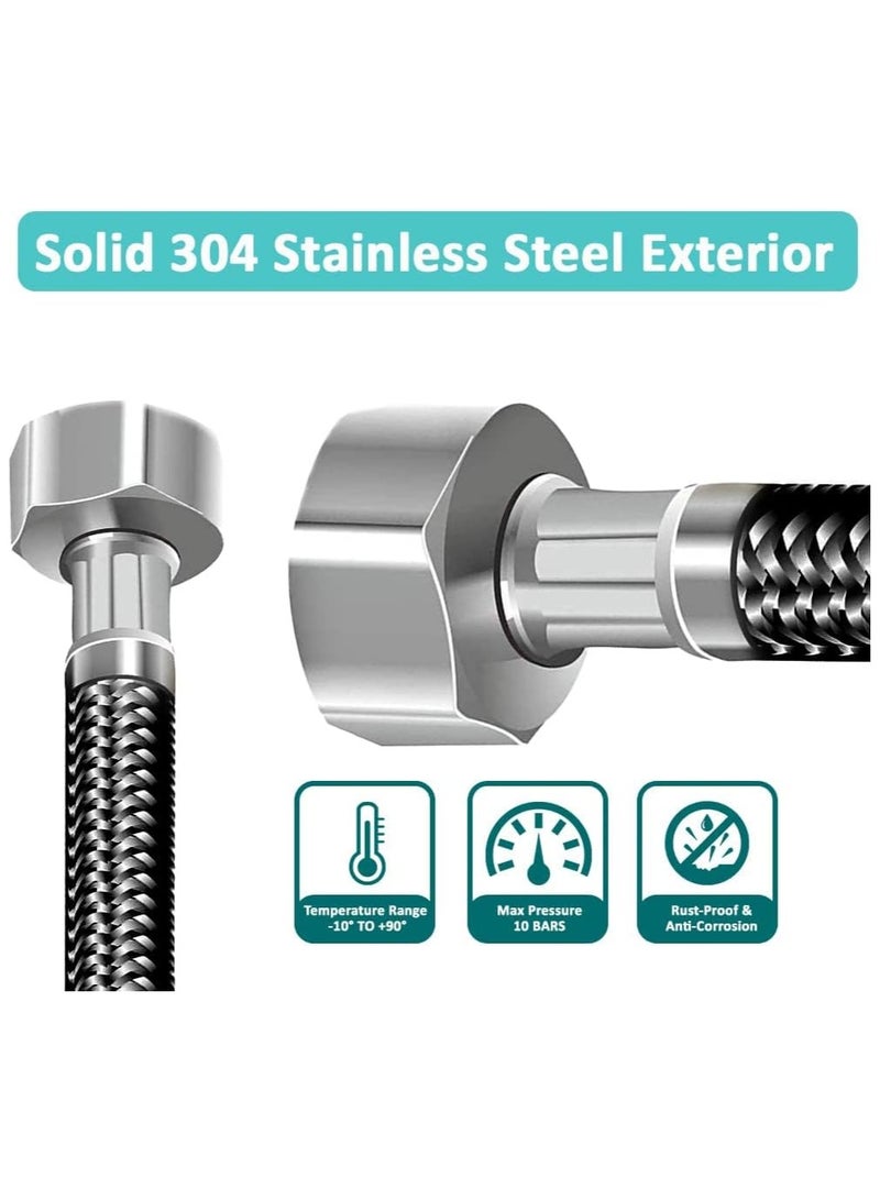 Rubik 3 Meter Stainless Steel Braided Hose Hot Cold Water Plumbing Pipe 1/2inch for Bathroom Kitchen Sink Water Inlet Hoses Suitable for Toilet Taps Water Heaters - Image 3