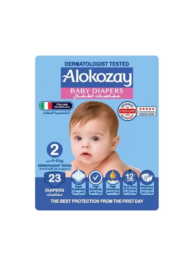 Alokozay Alokozay Baby Diapers for Size 2, 4-6 Kg, Pack of 23 Pcs  - Image 1