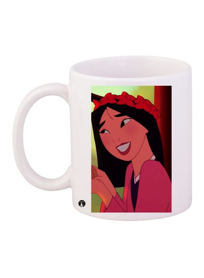 Cartoon Printed Coffee Mug White/Green/Pink 11ounce