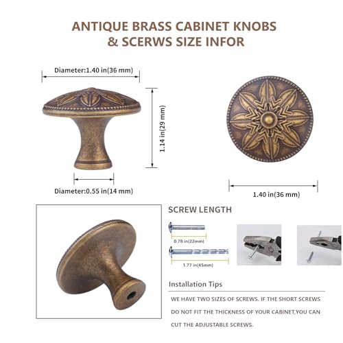 Xlroaafs 10 Pack Antique Brass Cabinet Knobs Vintage14 Decorative Vintage Cabinet Hardware Handles for Cabinets and Drawers Brass Kitchen Cabinet knobs Dresser Knobs Drawer Pulls - Image 3