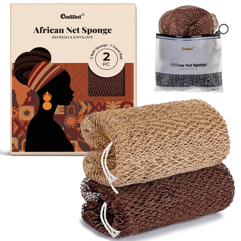 CORATED African Net Sponge Authentic, Shower Loofah Exfoliating Bath Sponge, Body Scrubber for Women and Men Daily Use Body Care, Travel Portable Bath Accessories Gifts for Women - Image 1