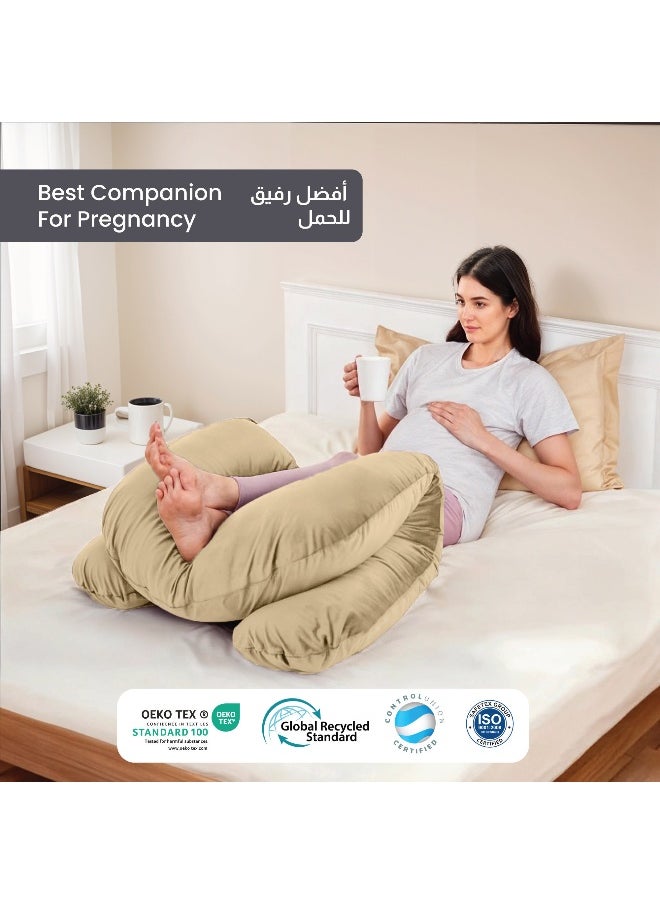 Rest Premium Velvet U Shaped Pregnancy Pillow 70X140Cm Maternity Full Body Pillow For Pregnant Women For Back , Hip , Neck And Knee Support With Removal Cover , Beige  - Image 3