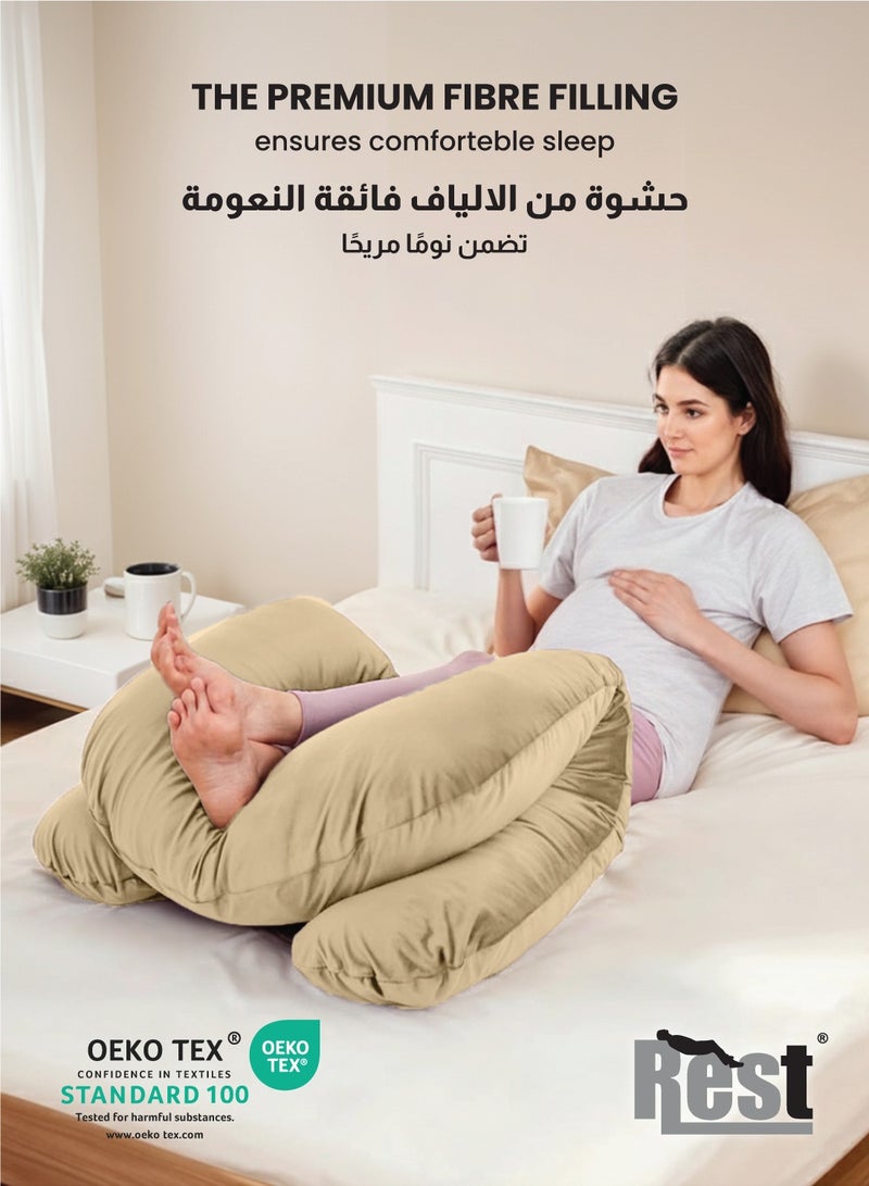 REST Premium Velvet U Shaped Pregnancy Pillow  70x140cm  Maternity Full Body Pillow For Pregnant Women for Back , Hip , Neck and Knee Support with Removal Cover , Beige - Image 5