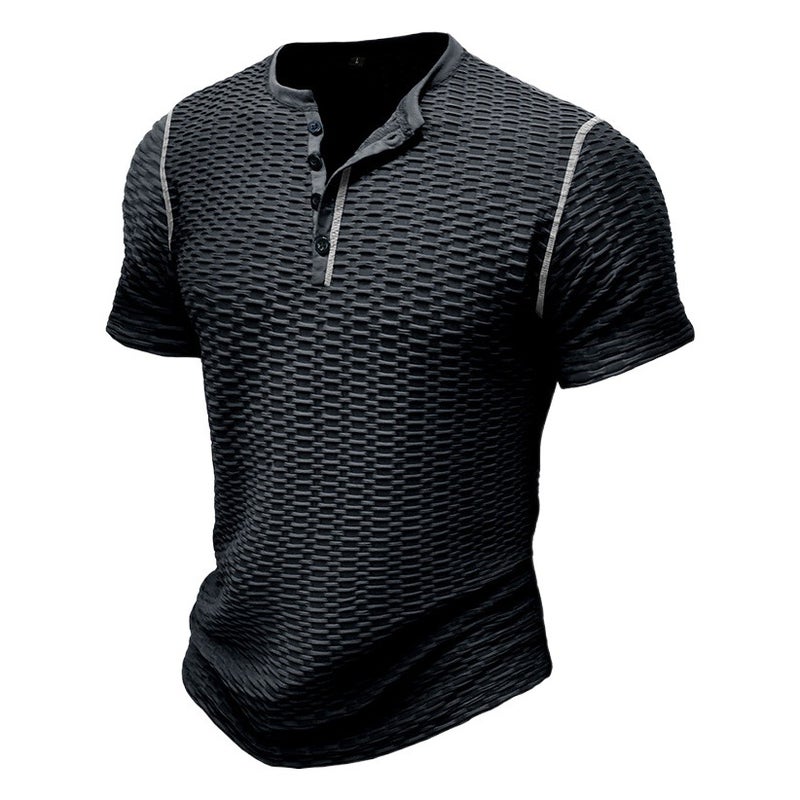 Summer Sports Fitness Slim-fit Breathable Men''s Short-sleeved T-shirt and Men''s Muscle Henry Shirt Top - Image 2