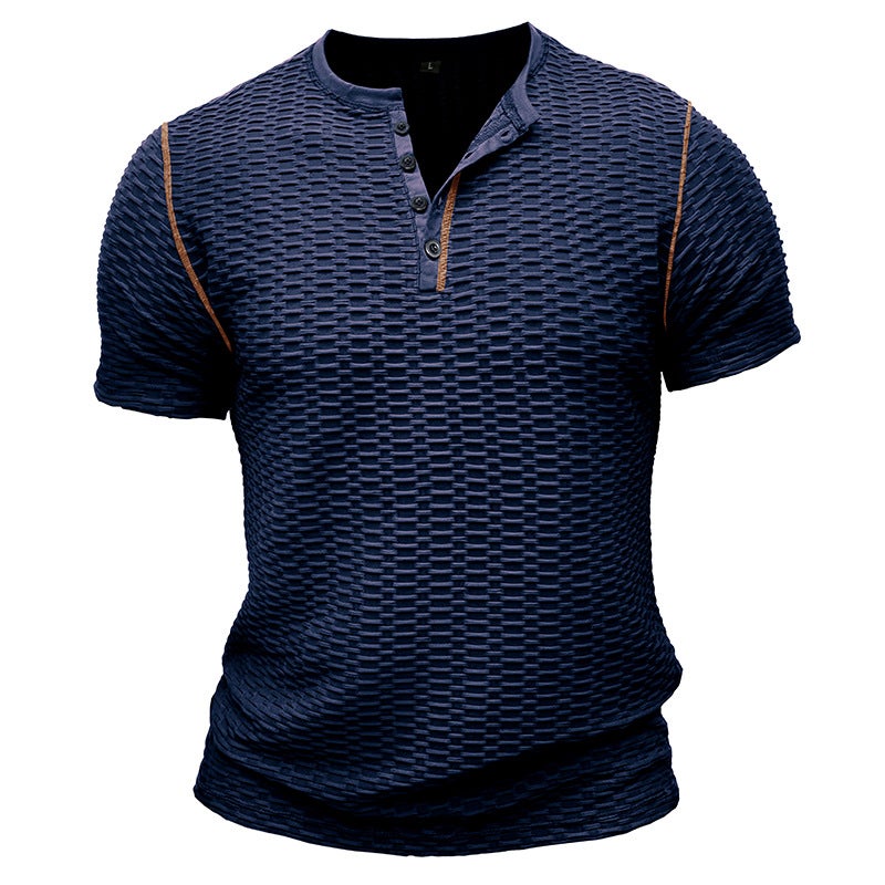 Summer Sports Fitness Slim-fit Breathable Men''s Short-sleeved T-shirt and Men''s Muscle Henry Shirt Top - Image 1