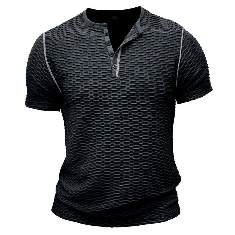 Summer Sports Fitness Slim-fit Breathable Men''s Short-sleeved T-shirt and Men''s Muscle Henry Shirt Top - Image 4