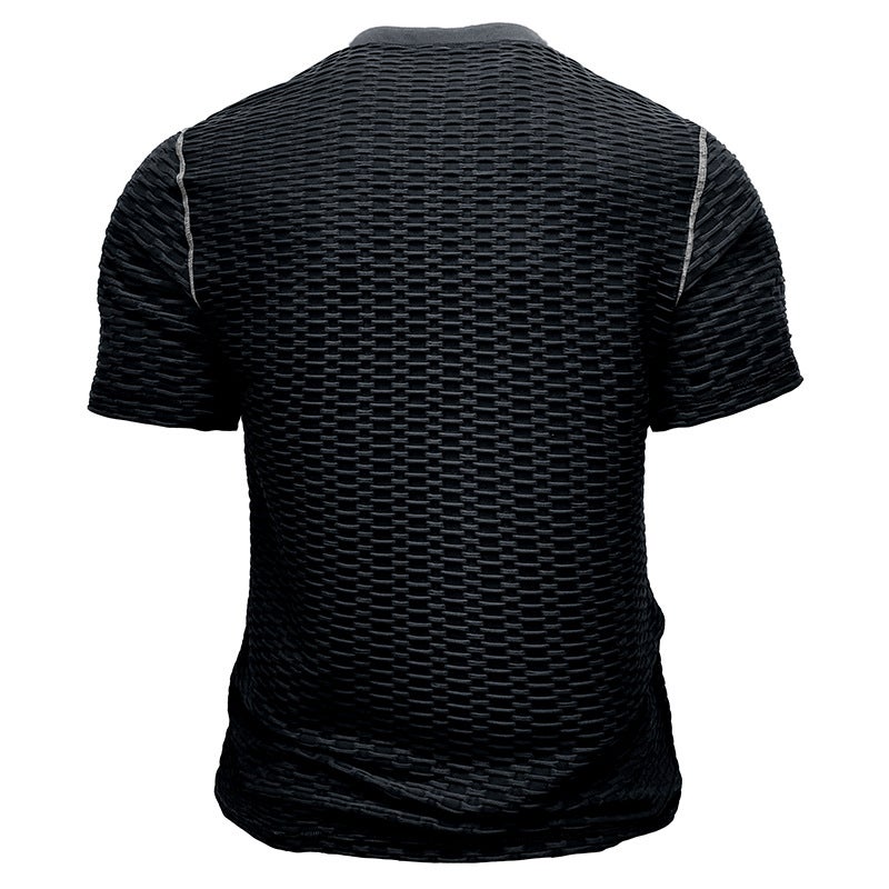 Summer Sports Fitness Slim-fit Breathable Men''s Short-sleeved T-shirt and Men''s Muscle Henry Shirt Top - Image 5