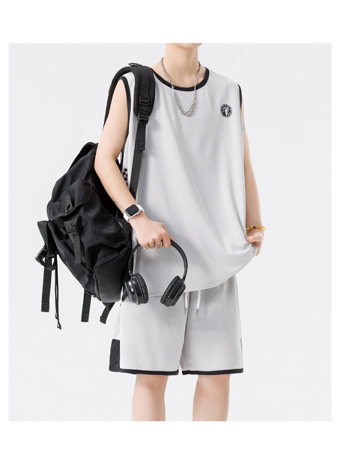 KUYING Ice Silk Quick Drying Sleeveless Vest Shorts Two-Piece Set  - Image 3