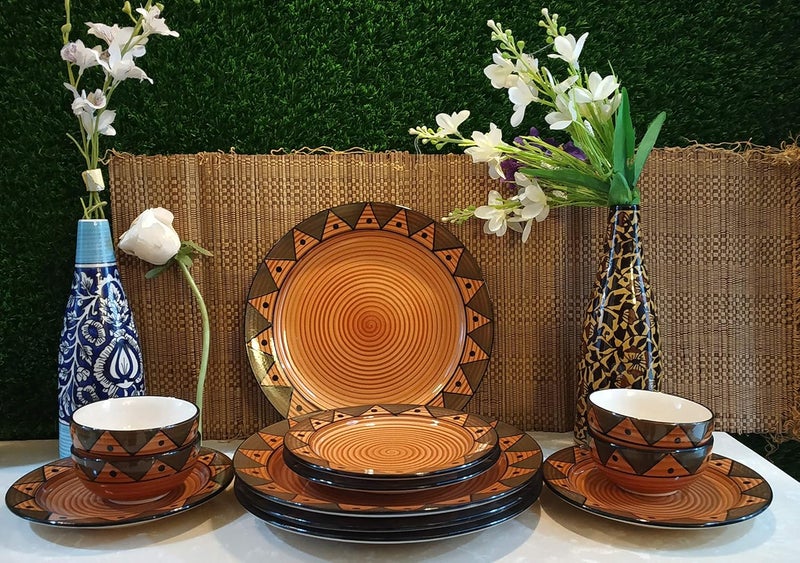 Caffeine Ceramic Handmade Brown Soorya Combo Dinner Set (12 pcs.) - Image 2