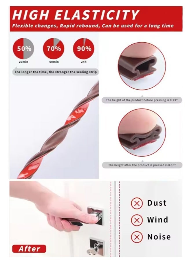 Reelyo Weather Stripping Door Seal Strip 8M D Shape Self-Adhesive Rubber Insulation Soundproof Windproof Dustproof Seal for Doors and Windows Home Use Brown 10x6MM - Image 4