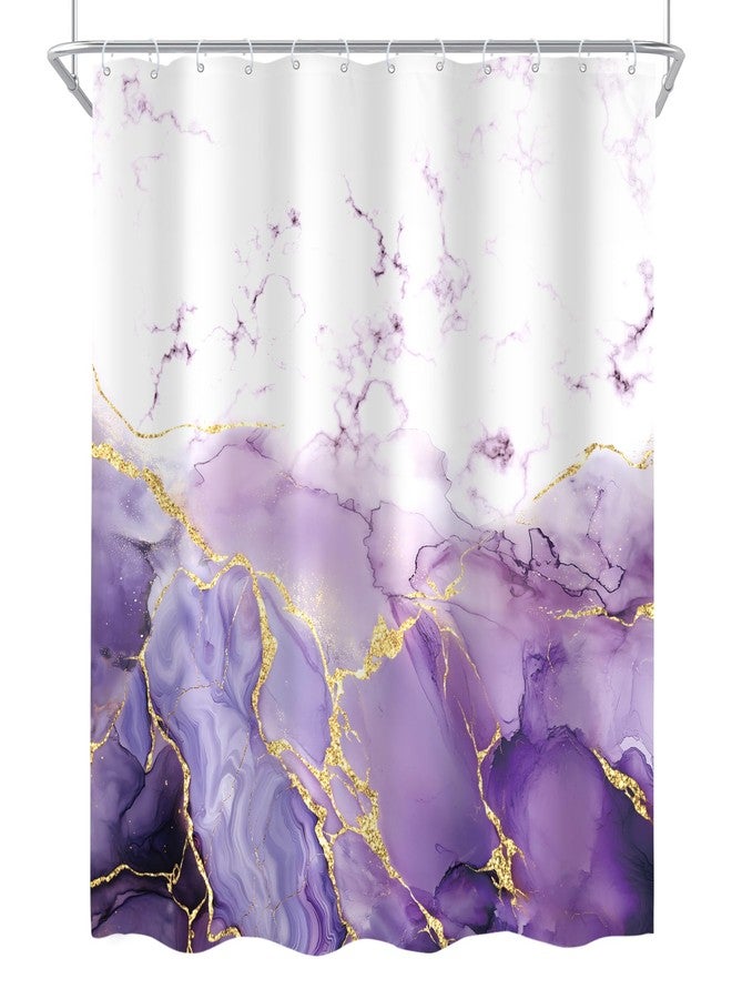 Cinbloo 4Pcs Purple Marble Shower Curtain Set, Abstract Lilac Gold Cracked Lines Modern Minimalist Bathroom Curtain with Rug, Toilet Lid Cover, Bath Mat, Luxury Aesthetic Shower Curtain with 12 Hooks - Image 3