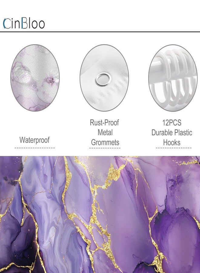 Cinbloo 4Pcs Purple Marble Shower Curtain Set, Abstract Lilac Gold Cracked Lines Modern Minimalist Bathroom Curtain with Rug, Toilet Lid Cover, Bath Mat, Luxury Aesthetic Shower Curtain with 12 Hooks - Image 5