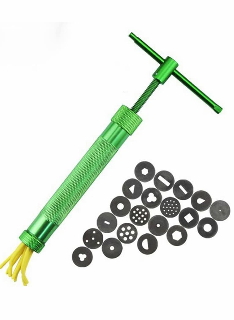 SYOSI Fondant Extruder, Stainless Steel Sugar Paste Extruder With 20 Interchangeable Discs, Clay Extruder, For Sugar Craft Cake And Clay Decorating Tool (Green) - Image 1