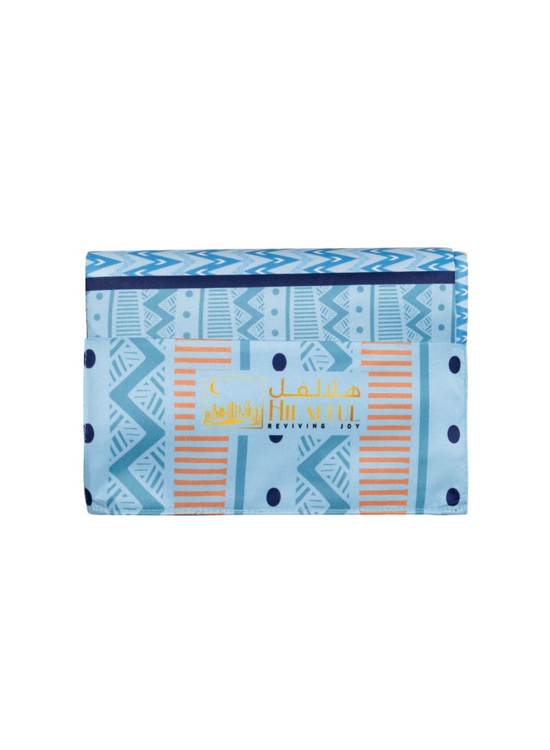 HilalFul Salah On The Go Polyester Prayer Mat - Turquoise Zigzag | Muslim Praying Rug for Kids/Children | Water Resistant | Anti-Slip | Islamic Gift for Eid, Ramadan | For Travel | Lightweight - Image 3