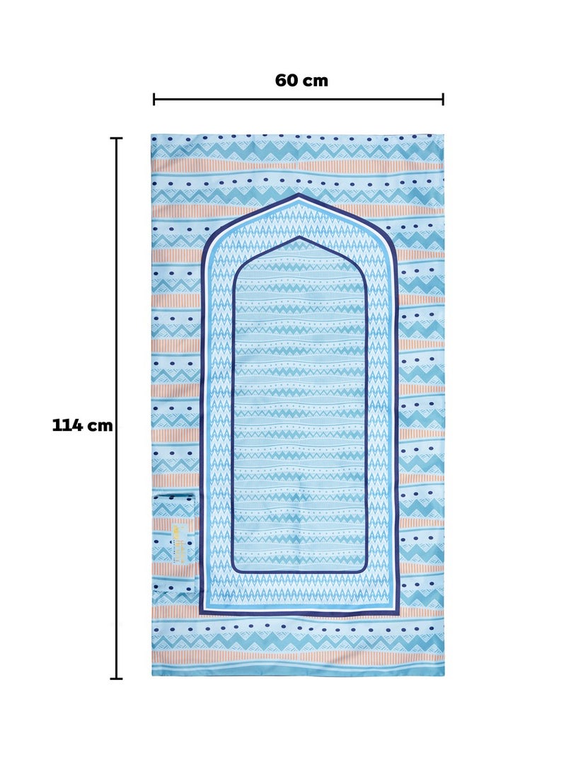 HilalFul Salah On The Go Polyester Prayer Mat - Turquoise Zigzag | Muslim Praying Rug for Kids/Children | Water Resistant | Anti-Slip | Islamic Gift for Eid, Ramadan | For Travel | Lightweight - Image 4