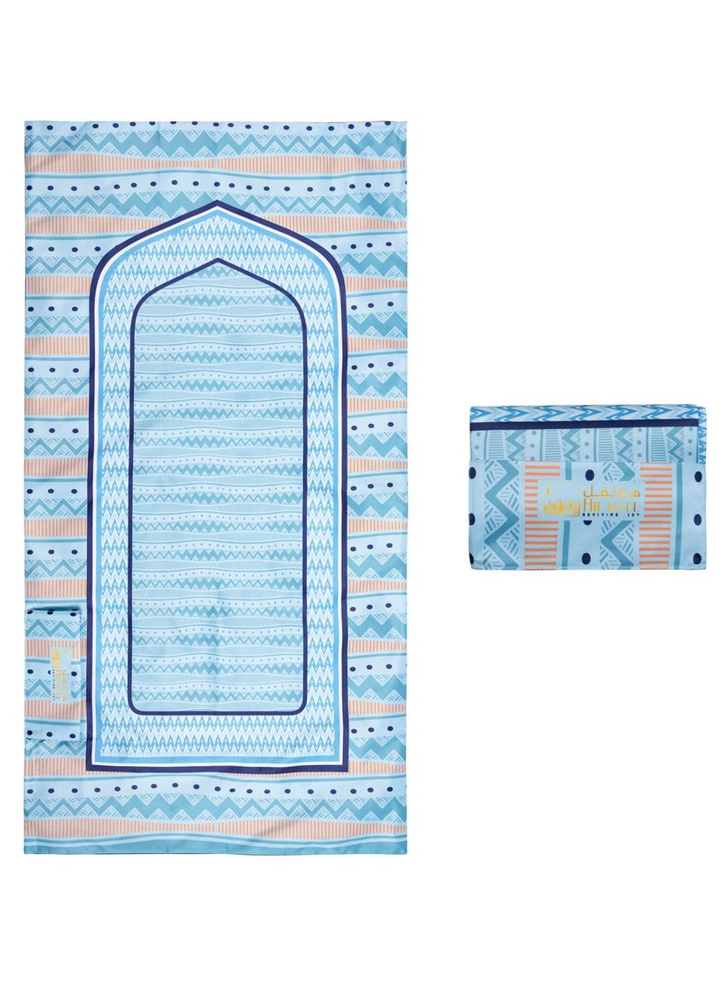 HilalFul Salah On The Go Polyester Prayer Mat - Turquoise Zigzag | Muslim Praying Rug for Kids/Children | Water Resistant | Anti-Slip | Islamic Gift for Eid, Ramadan | For Travel | Lightweight - Image 1