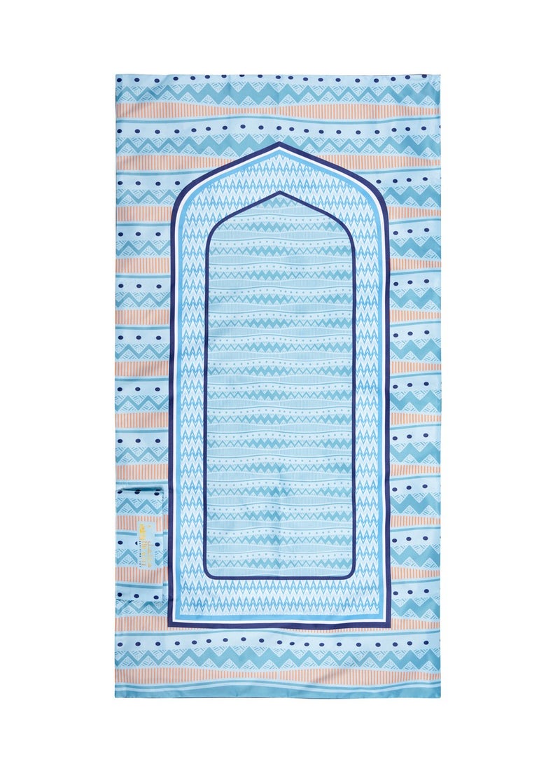 HilalFul Salah On The Go Polyester Prayer Mat - Turquoise Zigzag | Muslim Praying Rug for Kids/Children | Water Resistant | Anti-Slip | Islamic Gift for Eid, Ramadan | For Travel | Lightweight - Image 2