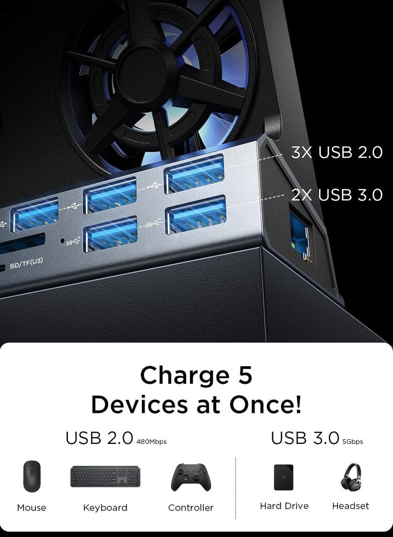 Docking Station, 10-in-1 Steam Deck Dock with 5 USB 3.02.0, Dual Cooling Fan, HDMI 4K@60Hz, Gigabit Ethernet, 100W Charging for Valve Stream Deck, ROG Ally and Legion Go - Image 2