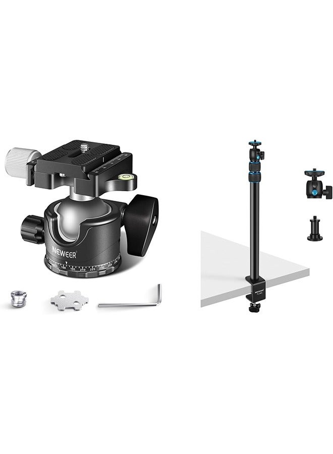 NEEWER GM36 Low Profile Camera Tripod Ball Head, 36mm Metal Panorama Ball Head Compatible with Arca 1/4” Quick Release Plate for Tripod Monopod Slider DSLR, TL283 Camera Desk Mount Included - Image 1