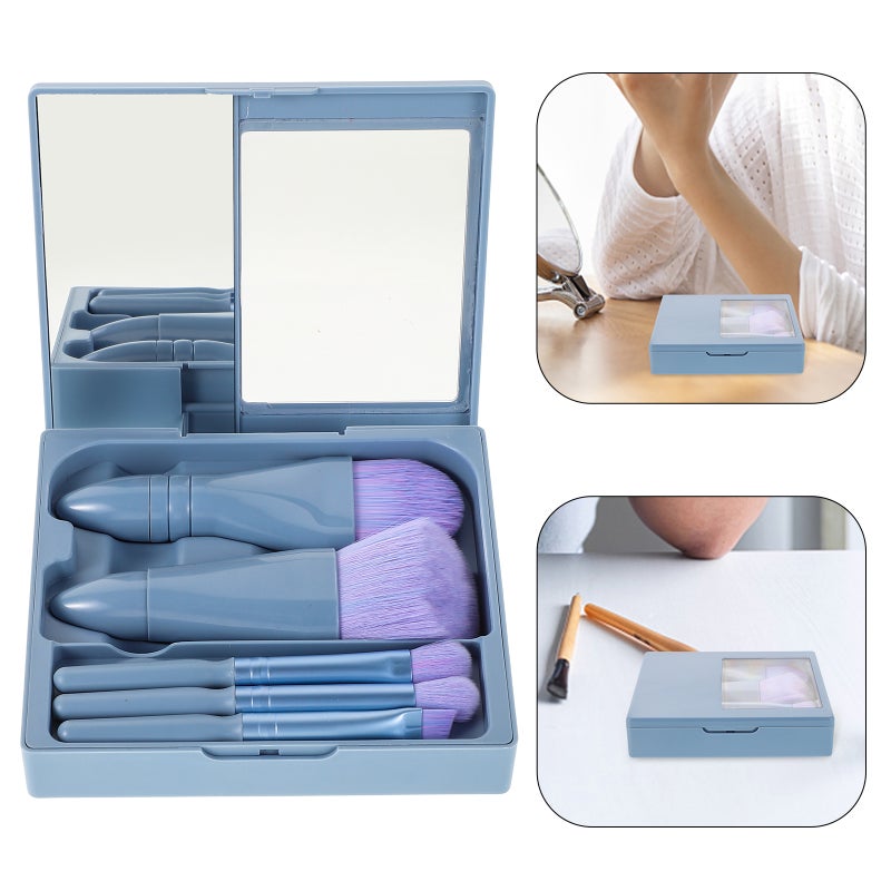1 Set Travel Makeup Brush Set With Built-In Mirror Portable Makeup Brushes For Powder And Eyeshadow For -The-Go - Image 1