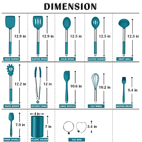 E-far Silicone Cooking Utensils Set Efar 14Piece Blue Kitchen Utensils Set with Holder Kitchen Tools Spatulas with Stainless Steel Handle for Nonstick Cookware Heat Resistant Dishwasher safe - Image 3
