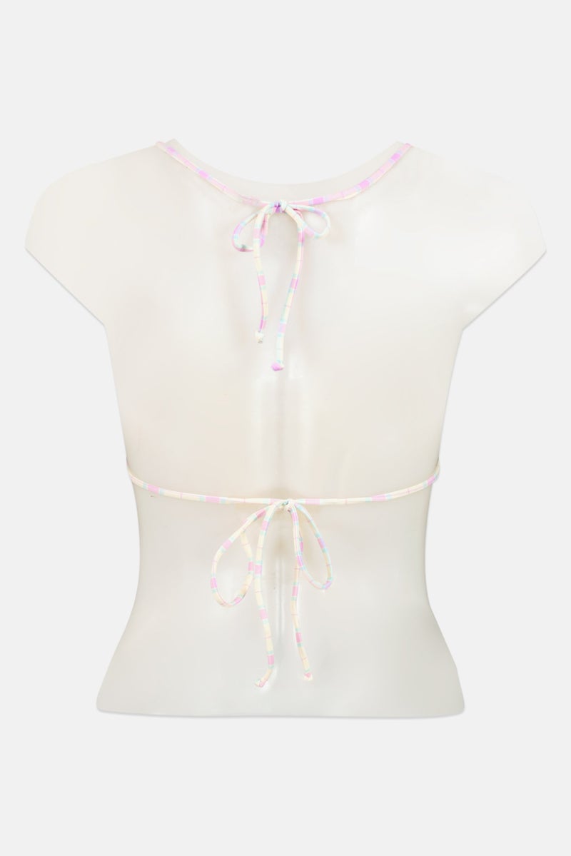 Bershka بلوزة بيكيني مبطنة للنساء، مزخرفة بمربعات، متعددة الألوان - Image 3