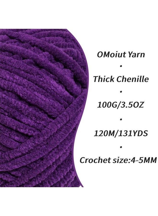 OMoiut 4 Pack Dark Purple Fluffy Velvet Yarn for Crocheting, Chunky Chenille Baby Blanket Yarn for Crochet, Soft Fuzzy Puzzle Yarn for Knitting, (100g/3.53oz Each) Bulky Thick Amigurumi Crochet Yarns - Image 2