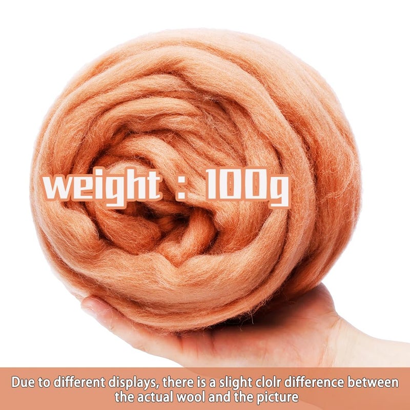 JUPEAN 3.53oz Wool Roving, Wool Felting Supplies, Pure Wools, Chunky Yarn, Spinning Wool Roving for Needle Felting Wet Felting DIY Hand Spinning (Light Coffee) - Image 2