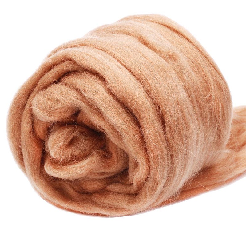 JUPEAN 3.53oz Wool Roving, Wool Felting Supplies, Pure Wools, Chunky Yarn, Spinning Wool Roving for Needle Felting Wet Felting DIY Hand Spinning (Light Coffee) - Image 1