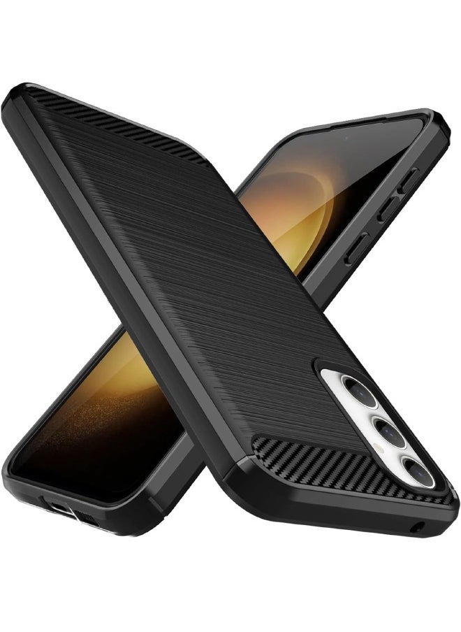 RUGGED SHIELD Samsung Galaxy S23 FE Case with Brushed Carbon Fiber Texture, Fashion Shock-Absorption Anti-Drop Flexible TPU Bumper Soft Rubber Protective Phone Case Cove for Samsung Galaxy S23 FE 2023, Black  - Image 1