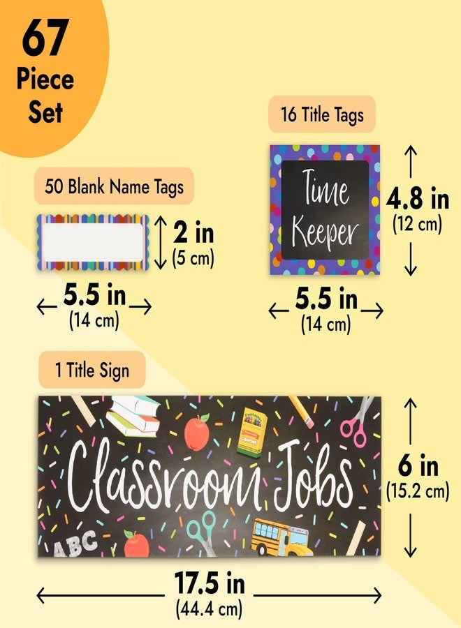 Juvale 67-Piece Bright Classroom Job Chart Set with Name Tags for Bulletin Board, Chalkboard Decorations, Teacher Supplies, Classroom Teaching Tool, Kids Education (16 Assorted Signs) - Image 3