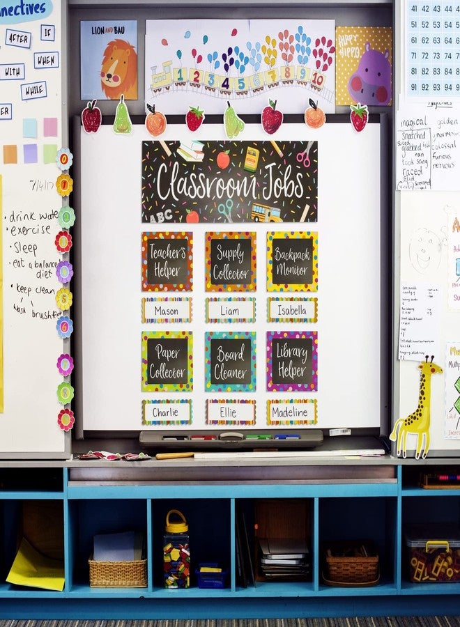 Juvale 67-Piece Bright Classroom Job Chart Set with Name Tags for Bulletin Board, Chalkboard Decorations, Teacher Supplies, Classroom Teaching Tool, Kids Education (16 Assorted Signs) - Image 2