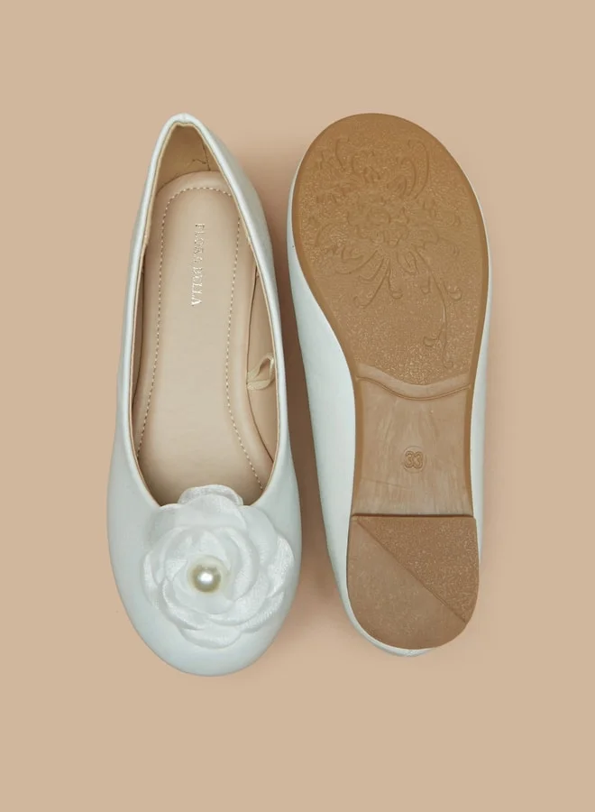 فلورا بيلا من شو إكسبرس Girl's Applique Detail Slip-On Round Toe Ballerina Shoes Ramadan Collection