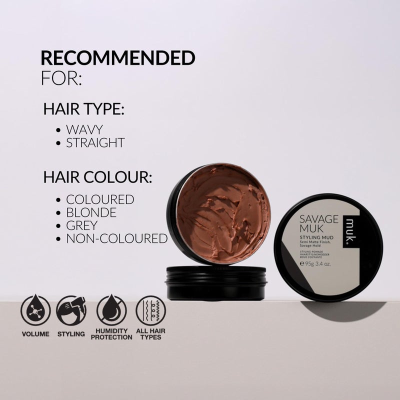 MUK. Savage Hair Styling Mud for Medium to Coarse Hair - Semi Matte Flexible Hold with Humidity Resistance. Water Soluble Hair Mud for Texture, Volume & Extreme Styling Mud. Never Flakes, 95g - Image 4