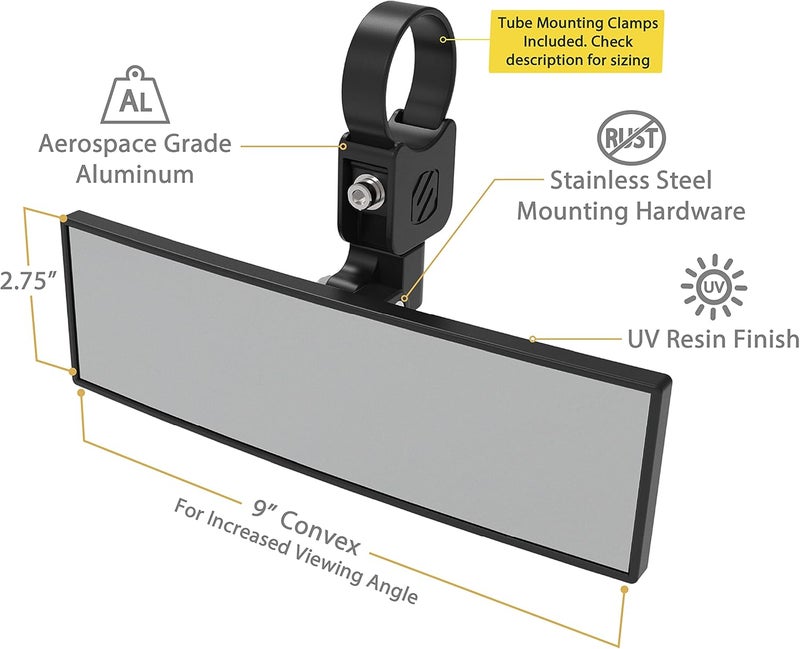 SCOSCHE PSM21009-20 BaseClamp 9” Panoramic View Mirror with 2.0” Tube Clamp for ATV's UTV's and Side x Sides - Image 2
