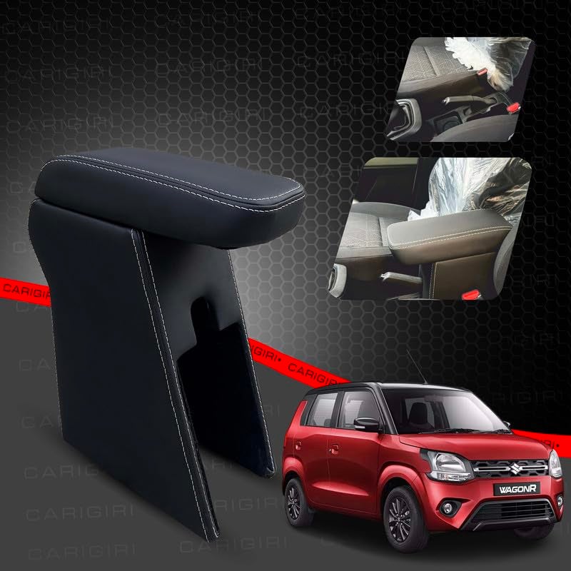 Carigiri Premium Finish Car Armrest with Storage Box And High Density Moulded Foam For Maruti Suzuki WagonR (Models-2019-2024) (Black With White Double Stitching,Nappa Leatherette) - Image 2