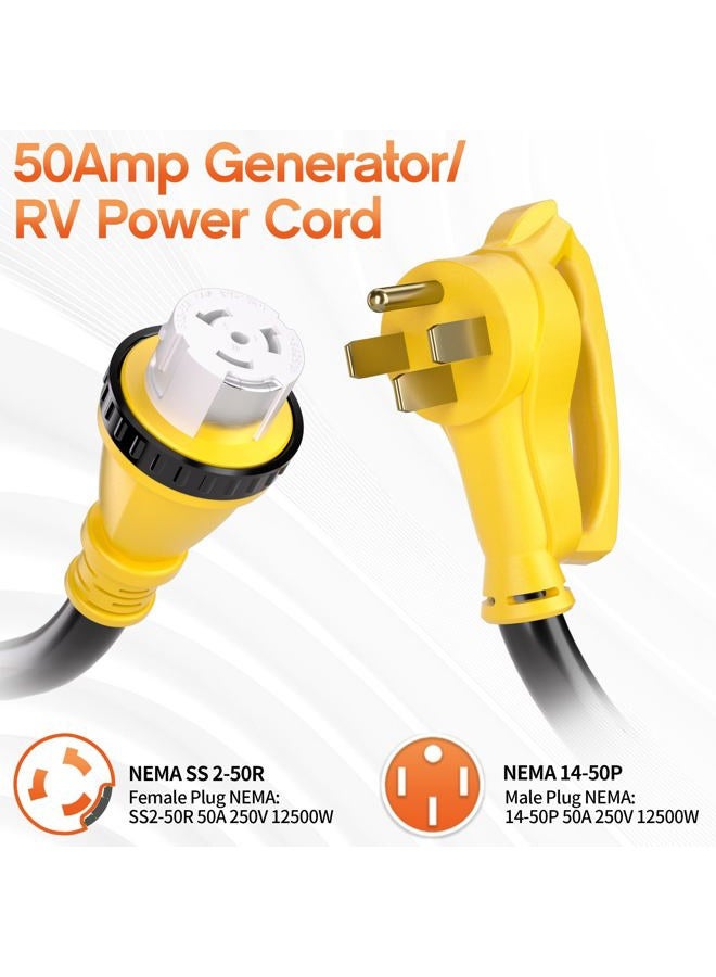 Deeklify 25FT 50 Amp Generator Cord, NEMA 14-50P/SS2-50R Heavy-Duty 4 Conductors Cable, Pure Copper STW RV Extension Cord, Female Plug with Twist Lock, Suitable for RV or Camper, ETL Listed - Image 2
