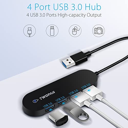TWOPAN 4-Port USB 3.0 Hub, Ultra Slim USB Multiport Adapter for Laptop, Desktop, Mac, Surface Pro, XPS, Mouse, Keyboard, Flash Drive, U Disk, Printer - Plug and Play, High-Speed Data Transfer - Image 2