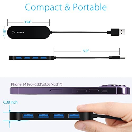 TWOPAN 4-Port USB 3.0 Hub, Ultra Slim USB Multiport Adapter for Laptop, Desktop, Mac, Surface Pro, XPS, Mouse, Keyboard, Flash Drive, U Disk, Printer - Plug and Play, High-Speed Data Transfer - Image 5